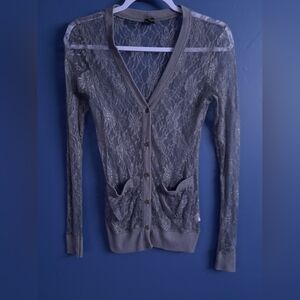Elegant Gray Lace Cardigan